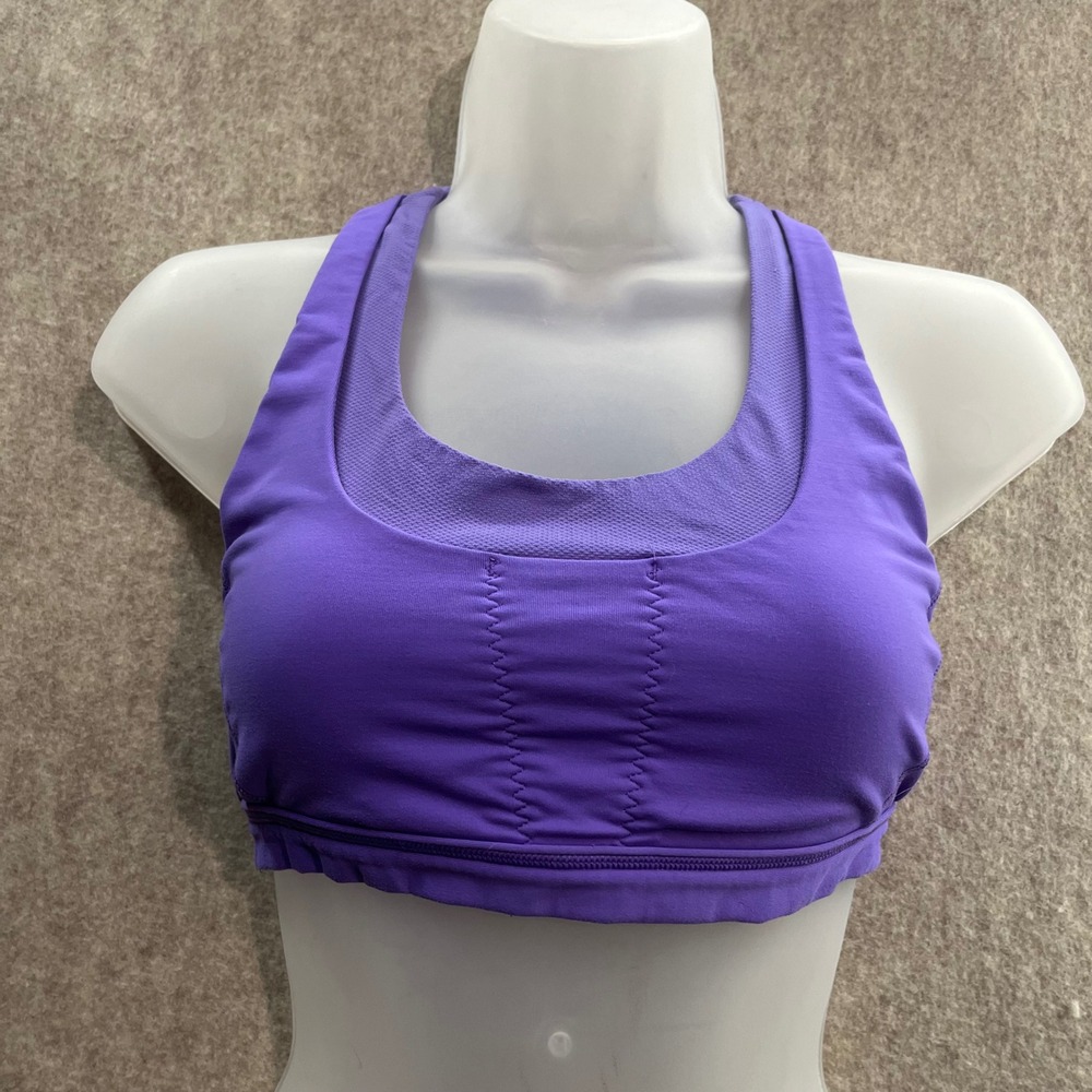 Lululemon Run Stuff Your Bra Sports Bra Size 4 Women Purple Cross Back Mesh